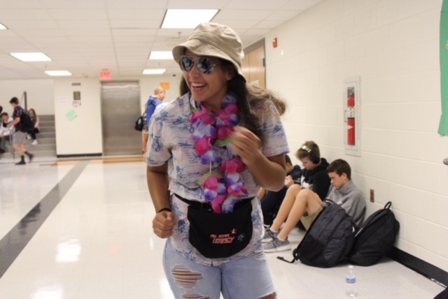 Junior Gwendolyne Wilbanks decked out in her tacky tourist outfit for tourist Tuesday. 