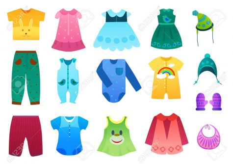 Vector illustration of baby and children kids clothes collection. Cartoon vector illustration