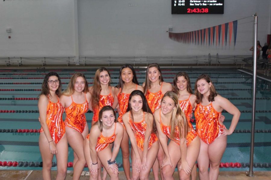 The 2019-2020 season female swimmers on the team.