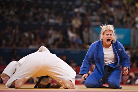 Kayla Harrison after her semifinal win at the 2012 
Olympics.